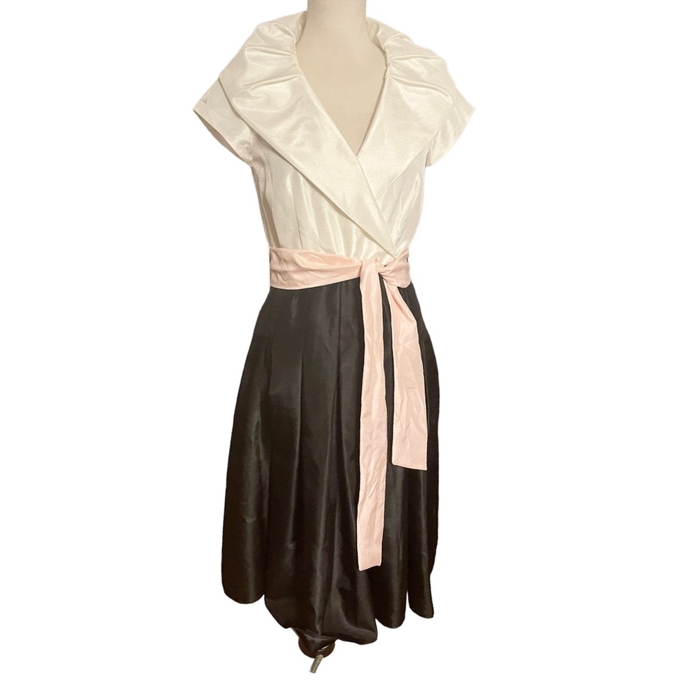 new directions Ivory, Black & Blush Sash Fit-and-Flare Dress
